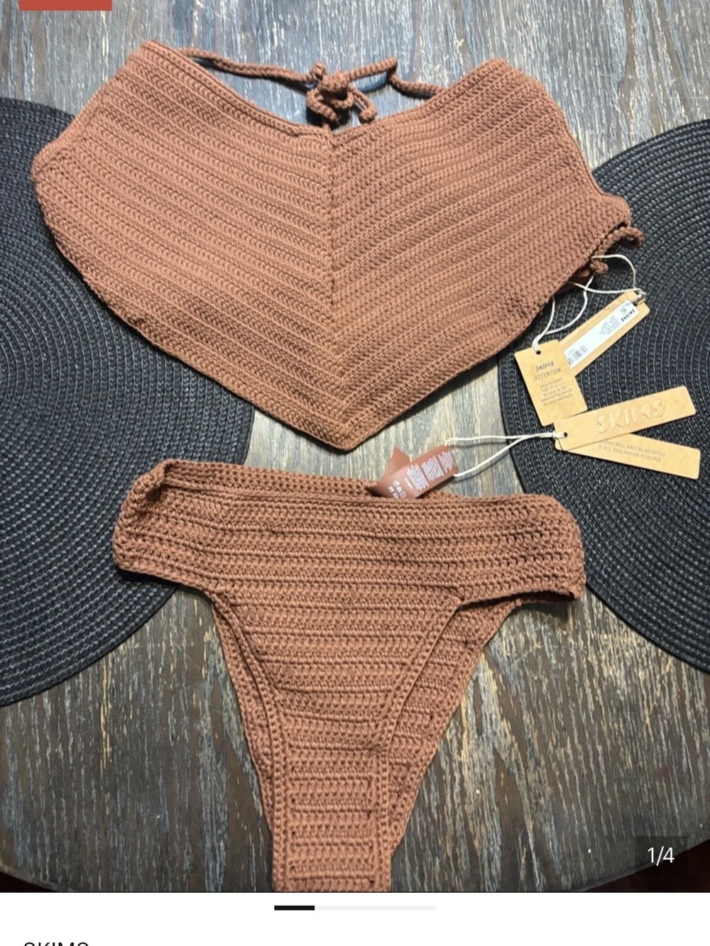 Skims women crochet swim bikini bottom XS and handkerchief top